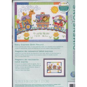 BABY EXPRESS BIRTH RECORD Counted Cross Stitch Kit 30.4 x 22.8cm (12&quot; x 9&quot;) #73428