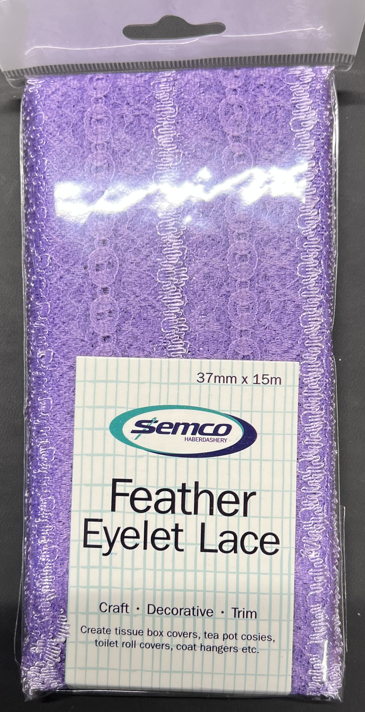 Semco LILAC Feather Edge Eyelet Lace, 37mm x 15m