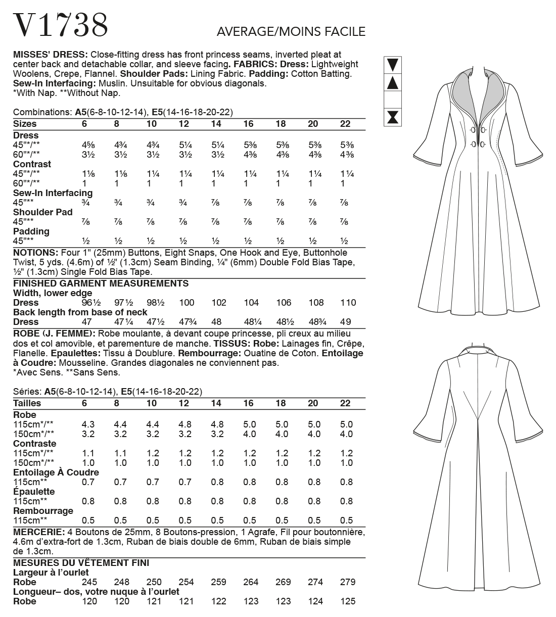 Vogue Sewing Pattern Misses' Wide-Collar, Fit-and-Flare Dress 1738 A5 ...