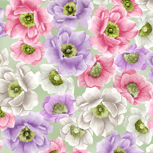 Spring Breeze, Breezy Blossoms Sage, Cotton Fabric 110cm Wide (0202-8904)