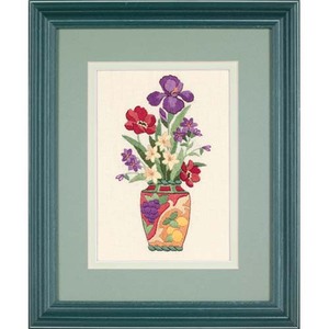 ELEGANT FLORAL Crewel Embroidery Kit 5" x 7" On Printed Wheat Homespun, 06230