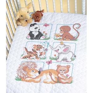 Dimensions ANIMAL BABES Stamped Cross Stitch Quilt Kit, 13083