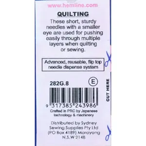 Gold Eye Quilting Needles Size 8, Pack of 16, by Hemline Quality Hand Needles