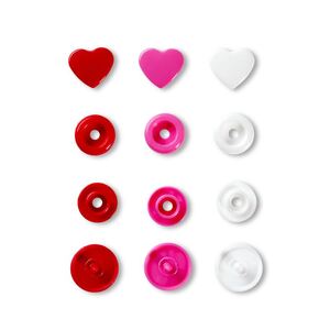 Prym Love Colour Snap Fasteners Heart 12.44mm, Red/White /Pink