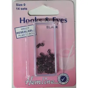 Hemline Hooks & Eyes, Black, Size 0, 14 Sets, Re-Usable Box