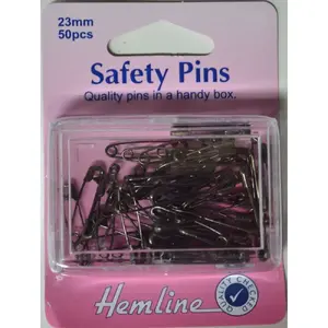 BLACK 23mm Safety Pins, 50 Pieces, Re-Usable Box from Hemline