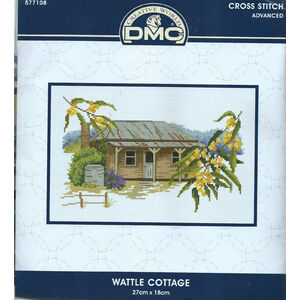 DMC Cross Stitch Kit, Wattle Cottage 27 x 18cm, 14ct Aida, DMC Stranded Cottons