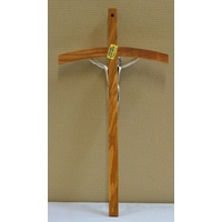 Olive Wood Wall Crucifix, Curved, Metal Corpus, 300mm x 140mm, Made in Italy