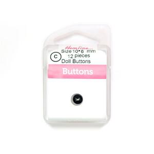 Hemline Buttons, Doll Button sz10 Black 6 mm, Pack of 12