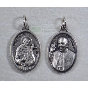 SAINT FRANCIS , POPE FRANCIS Medal Pendant SILVER TONE, 22 x 15mm, MADE IN ITALY