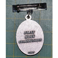 Communion Medal With Bar, Silver Tone, White Enamelled, 21mm x 28mm