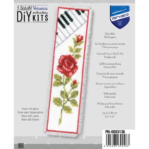 Vervaco ROSE WITH PIANO Bookmark Counted Cross Stitch Kit PN-0003136