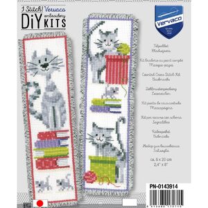 Vervaco CAT ON BOOK PILE Bookmark Counted Cross Stitch Kit PN-0143914