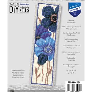 Vervaco BLUE ANEMONES Bookmark Counted Cross Stitch Kit PN-0144264