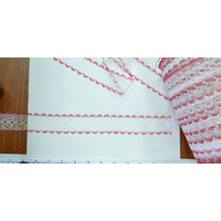 RED 37mm Iridescent Feather Edge Eyelet Lace, Per metre