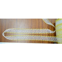 LEMON WHITE 37mm Iridescent Feather Edge Eyelet Lace, Per Metre 