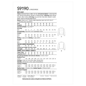 S9190 MEN'S JACKET Simplicity Sewing Pattern 9190