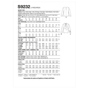 S9232 MISSES' TOPS Simplicity Sewing Pattern 9232