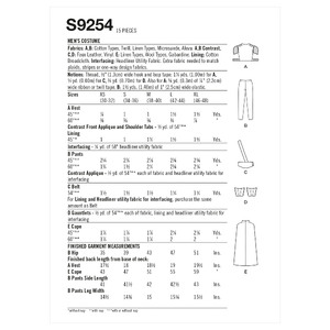 S9254 MEN'S COSTUME Simplicity Sewing Pattern 9254