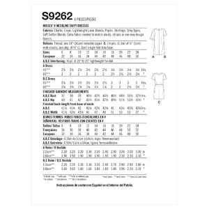 S9262 MISSES' SHIFT DRESS Simplicity Sewing Pattern 9262