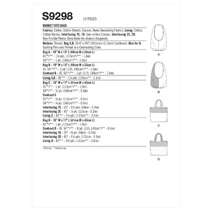 S9298 MARKET TOTE BAGS Simplicity Sewing Pattern 9298