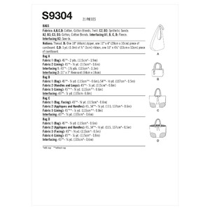 S9304 BAGS Simplicity Sewing Pattern 9304