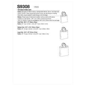 S9308 TOTE BAGS IN THREE SIZES Simplicity Sewing Pattern 9308