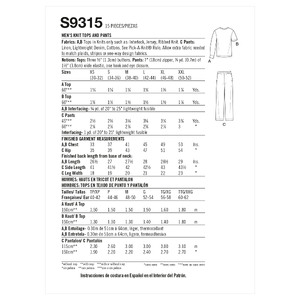 S9315 MENS KNIT TOP & PANT Simplicity Sewing Pattern 9315