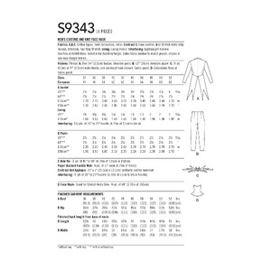 S9343 MENS COSTUME & FACE MASK Simplicity Sewing Pattern 9343