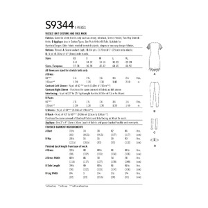 S9344 MISS COSTUME & FACE MASK Simplicity Sewing Pattern 9344