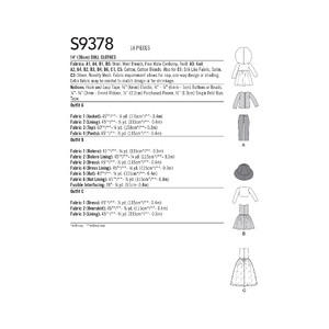 S9378 14" DOLL CLOTHES Simplicity Sewing Pattern 9378