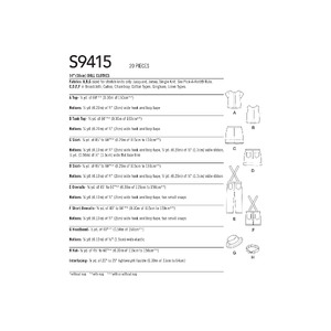 S9415 14" DOLL CLOTHES Simplicity Sewing Pattern 9415