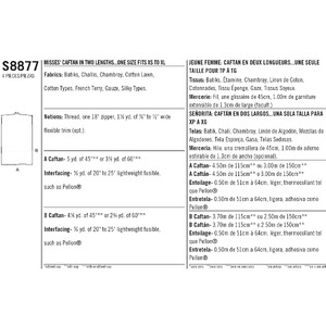 Pattern S8877 Misses' Caftan Simplicity Sewing Pattern 8877