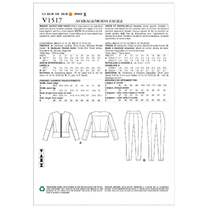 Vogue Sewing Pattern Misses' Collarless Seamed Jacket and Pull-On Pants 1517 A5 (Sizes 6-14)