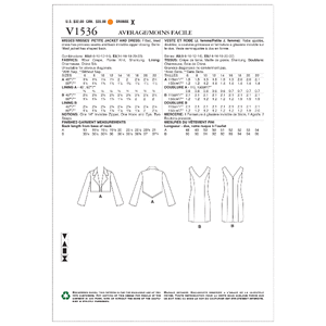 Vogue Sewing Pattern Misses'/Misses' Petite Cropped Jacket and V-Neck, Princess Seam Dress 1536 A5 (Sizes 6-14)