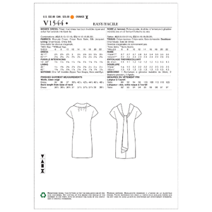 Vogue Sewing Pattern Misses' Lined Shift Dress with Back Drop-Collar and Tie 1544 A5 (Sizes 6-14)