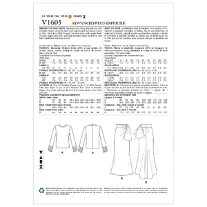 Vogue Sewing Pattern Misses' Top and Skirt 1605 A5 (Sizes 6-14)