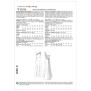 Vogue Sewing Pattern Misses'/Misses' Petite Dress 1616 A5 (Sizes 6-14)