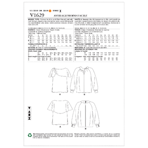 Vogue Sewing Pattern Misses' Top 1629 A5 (Sizes 6-14)