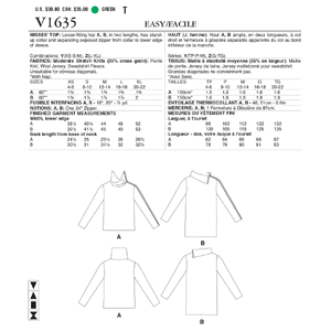 Vogue Sewing Pattern Misses' Top 1635y (Sizes XS-S-M)