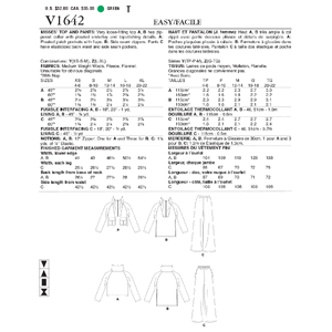 Vogue Sewing Pattern Misses' Top and Pants 1642y (Sizes XS-S-M)