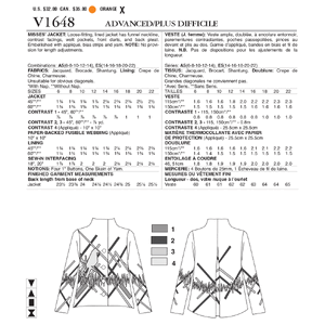 Vogue Sewing Pattern Misses' Jacket 1648E5 (Sizes 14-22)