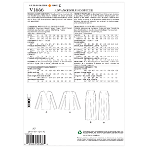 Vogue Sewing Pattern Misses' Jacket & Pants 1666 A5 (Sizes 6-14)