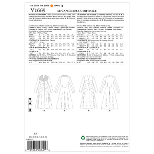 Vogue Sewing Pattern Misses' Outerwear 1669 A5 (Sizes 6-14)