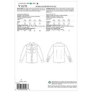 Vogue Sewing Pattern Men's Shirt 1670A