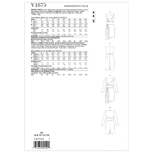 Vogue Sewing Pattern Misses' Dress 1675 A5 (Sizes 6-14)