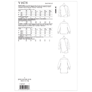 Vogue Sewing Pattern Misses' Shirt 1678y (Sizes XS-S-M)