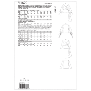 Vogue Sewing Pattern Misses' Top 1679 A5 (Sizes 6-14)