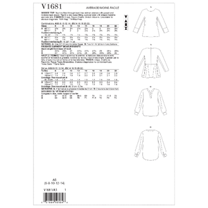 Vogue Sewing Pattern Misses' Top 1681 A5 (Sizes 6-14)