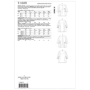 Vogue Sewing Pattern Misses' Jacket 1689y (Sizes XS-S-M)